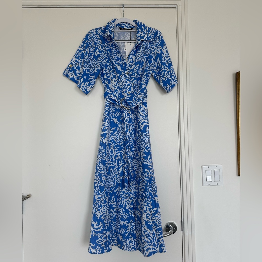 Zara Blue and White Floral Maxi Dress